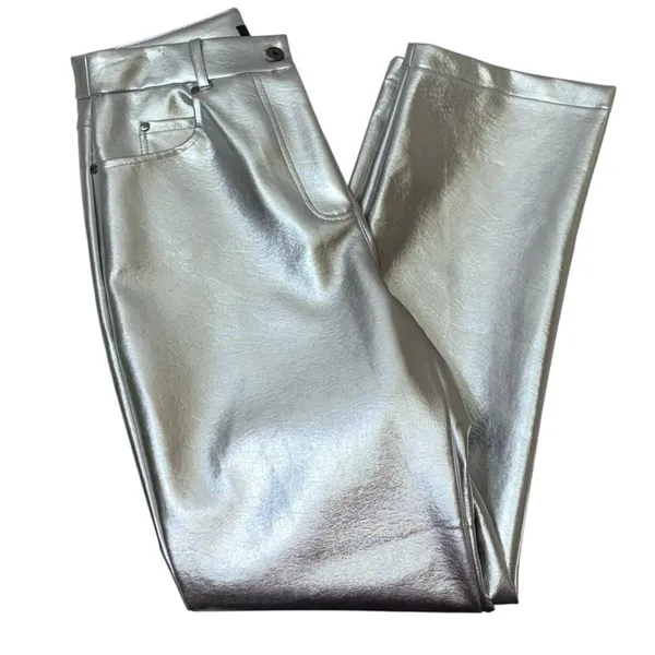 7 For All Mankind Silver Metallic Coated Straight‎ Leg Pants Size Medium NWT - Image 17