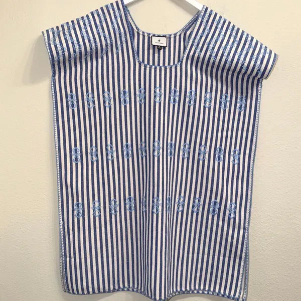 Tuckernuck Sullivan Embroidered Canvas Caftan sz M Blue Stripe Mini Swim‎ Cover - Image 4