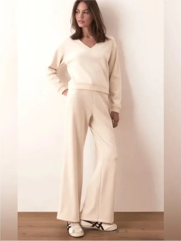 Marine Layer Cord Velour Wide Leg Pant Cream Ribbed High Rise Sz Med Soft Cozy - Image 3