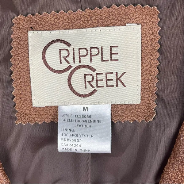 CRIPPLE CREEK Brown 100% Genuine Leather Studded Zip Pockets Jacket Size Medium - Image 3