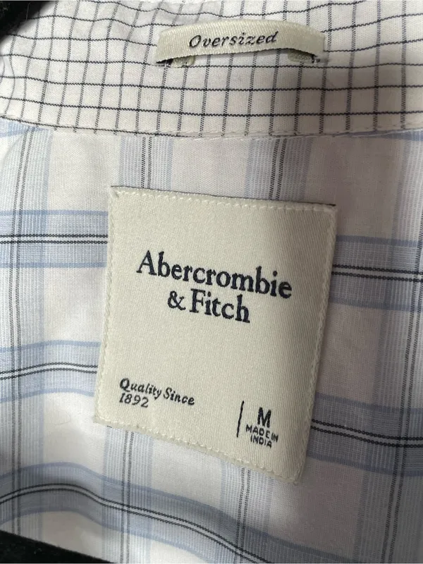 Abercrombie & Fitch Womens Oversized Button Down Shirt Medium Blue Plaid Preppy - Image 5