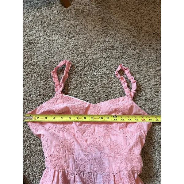 Willa Story Pink Eyelet Tiered Ruffle Midi Dress Size Large - Image 6