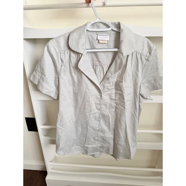 Boll & Branch Organic Cotton Pajama Top Grey Short Sleeve Button Down XS - Image 2