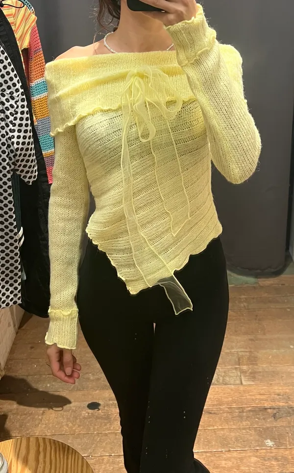 Urban Outfitters Kimchi Blue Yellow Fiona Off the Shoulder Sweater with Bow - Image 12