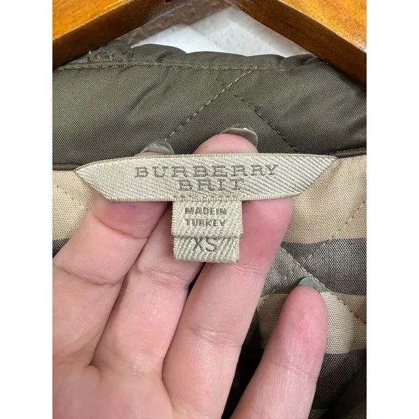 Burberry Brit Belted Quilted Green Jacket‎ with Nova Check Lining Size Xsmall - Image 3
