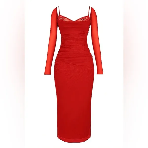 House of CB Katarina Scarlet Long Sleeve Maxi Dress - Image 6