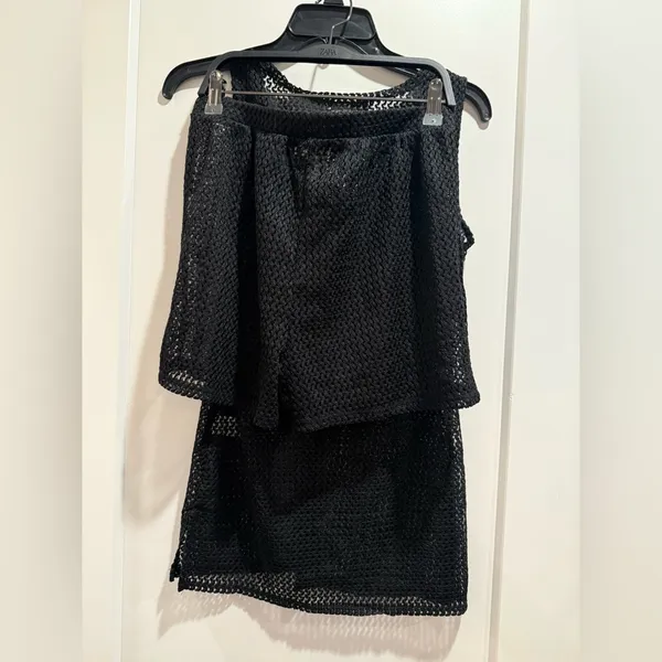Derek Heart NWOT Black Crochet Tank Top and Shorts Set‎ Swim CoverUp Size L - Image 5