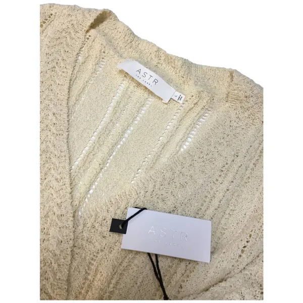 New ASTR Faux Wrap Pointelle Knit Long Sleeve Sweater Top Pullover Cream L - Image 10