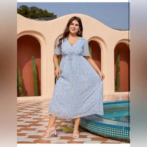 NEW Plus Size Wrap Floral Maxi Dress Short Sleeves Casual Maxi Dresses 3X - Image 2