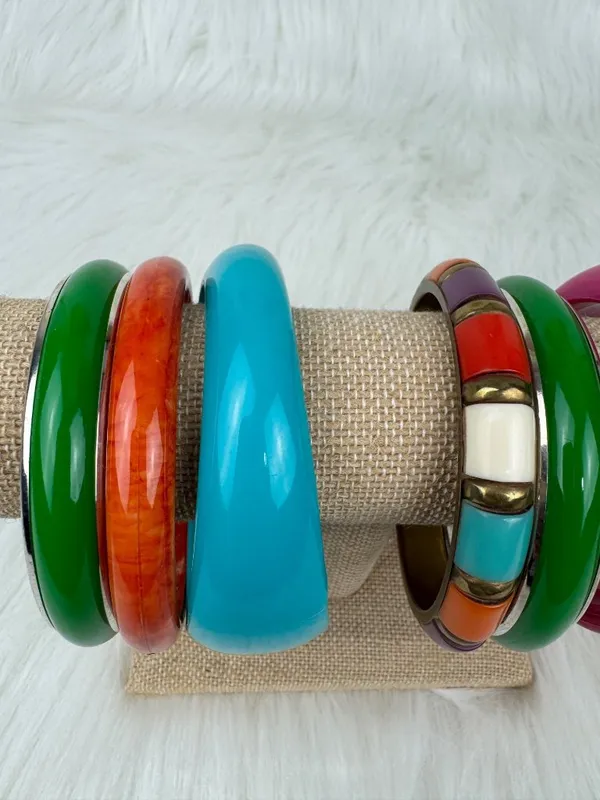 Y2K Lot of 6 Chunky Acrylic Stackable Bangle Bracelets Multi-Color Boho Chunky - Image 6