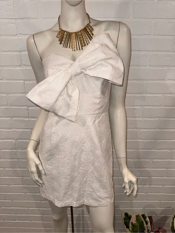 Hutch Strapless White Bow-Front Lace Mini Dress - Image 2