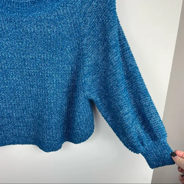 Free People Edessa Blue Balloon Sleeve Sweater Slouchy Sz XS Boho - Image 14