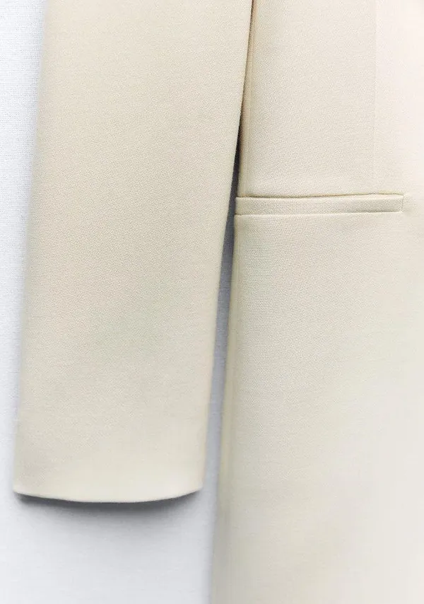 Zara blazer long jacket beige double breasted casual business - Image 8