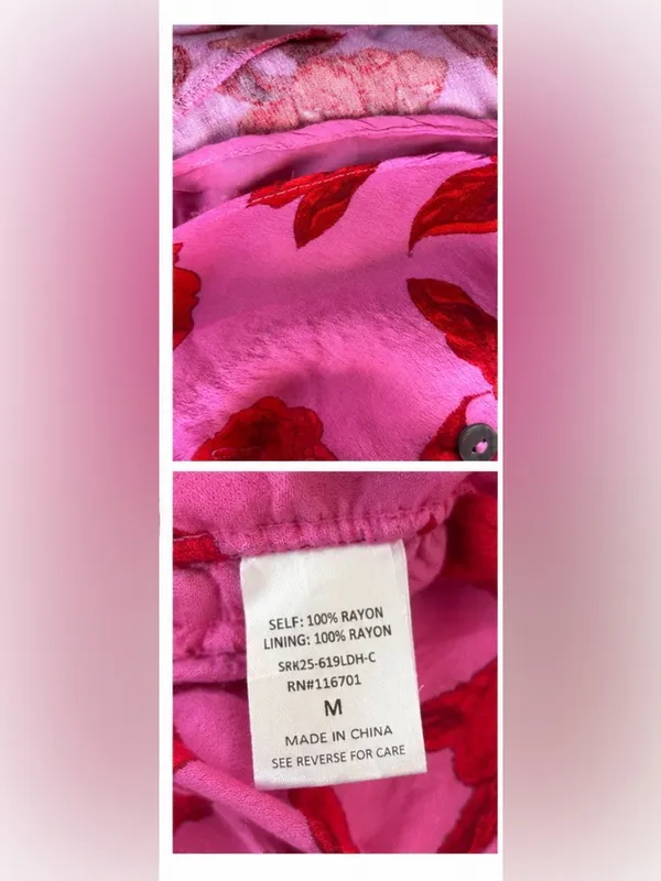 Karlie Pink Red Floral Long Sleeve Mini Dress Medium Boho Tiered Rayon Boutique - Image 3