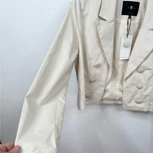 7 For All Mankind Blazer Jacket Size M Ivory Cropped Double-Breasted Lg buttons - Image 5