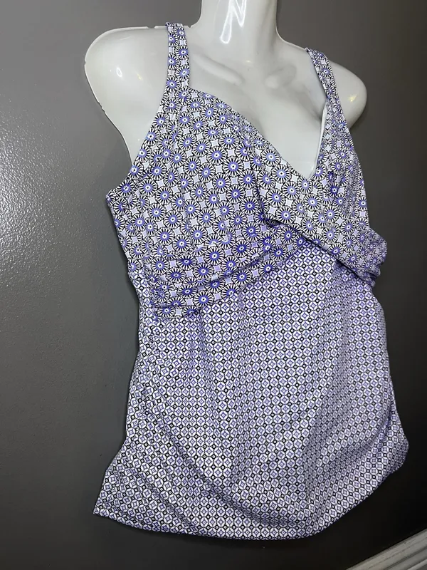 Lands' End Tankini Swim Top Womens 16 Purple Geometric Print Underwire Bra - Image 3