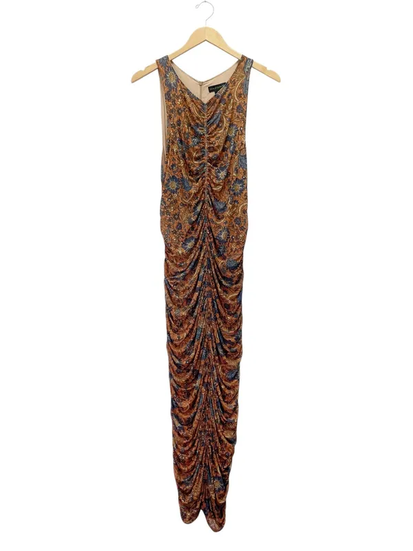 House of Harlow 1960 Maxi Dress XL Brown Paisley Ruched Bodycon Sleeveless - Image 2