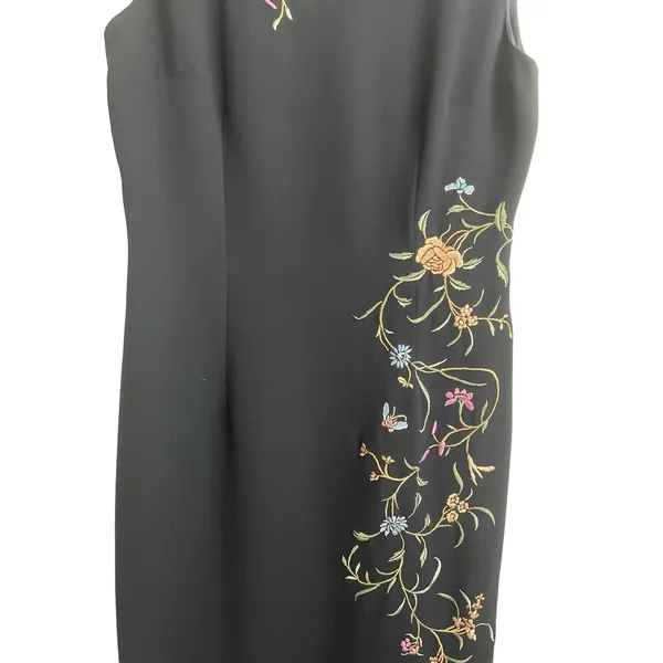 Maggie London Women Cottage Floral Maxi Dress 10 Black Embroidered Sheath‎ Boho - Image 3