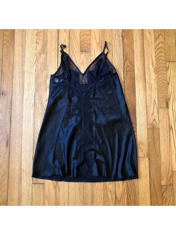 Victoria's Secret NWOT Vintage 1990s Women's Satin Black Lacy Slip Nightgown M - Image 7