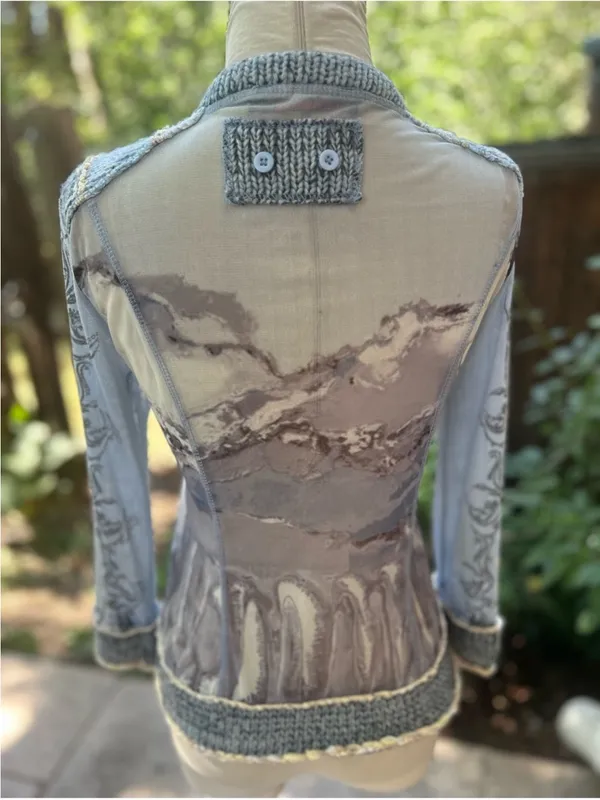 Vintage Y2K mesh knit jacket Lulu H Paris blue and cream Size XS/S - Image 2