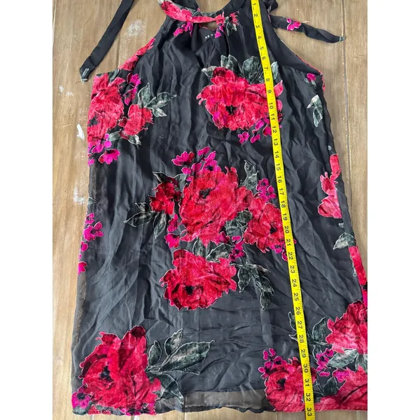As U Wish Black Red Rose Velvet Burnout Halter Dress‎ M Romantic Party Goth - Image 4