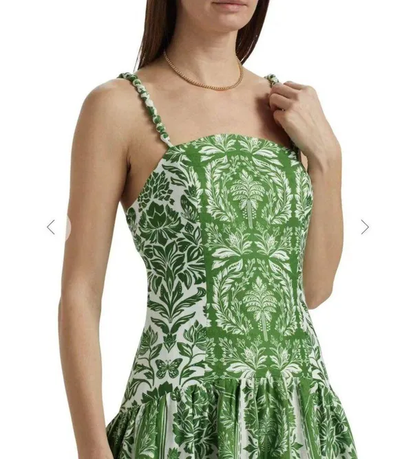 NWOT Farm Rio Floral Delicate Tapestry Linen Drop-Waist Midi Dress Size XL Green - Image 2