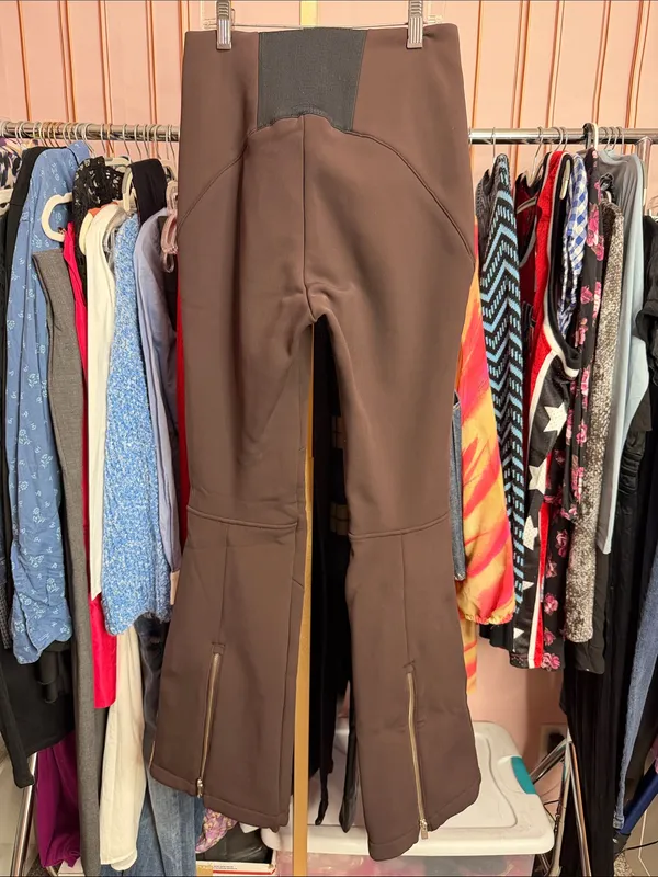 HOLDEN High Waisted Softshell Pants Brown Flare Ski Snow Winter Zip Leg. Size S - Image 7