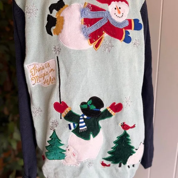 The Quacker Factory Ugly Christmas Sweater Snowmen Cardigan Women's Size Large - Image 5