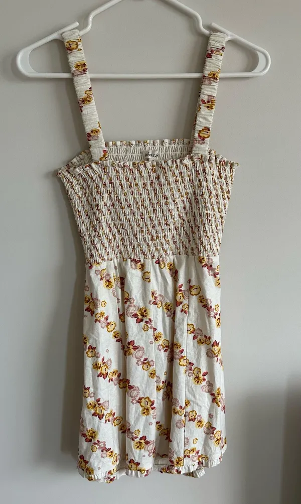 For Love & Lemons Georgia Smocked Mini Dress Mustard Small - Image 5