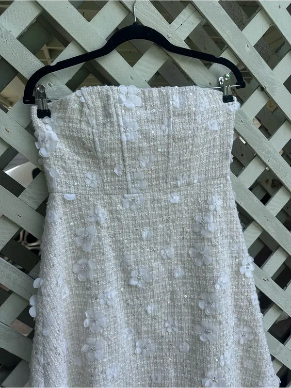 Free People Anthropologie Sundream Strapless Tweed Floral Mini Dress - Image 10