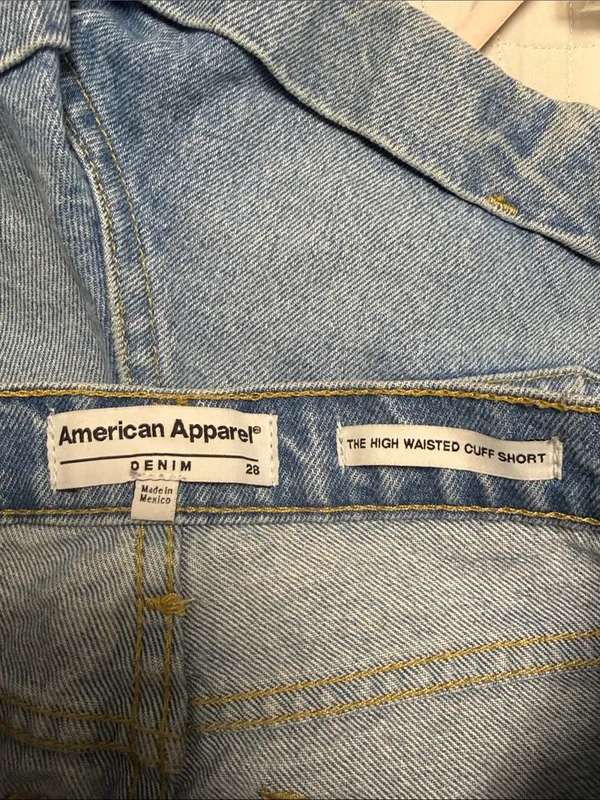 American Apparel Light Wash Denim High-Rise Roll Cuff Shorts - Image 7