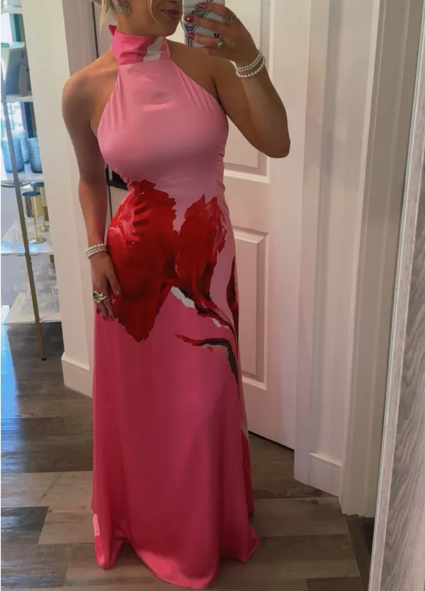 FashioNova Halter Satin Maxi Dress - Image 4