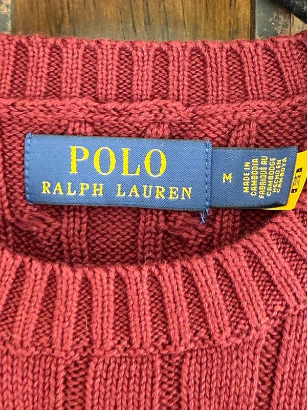 Polo by Ralph Lauren Women's Cable Knit Crewneck Sweater in Burgundy Size M - Image 3