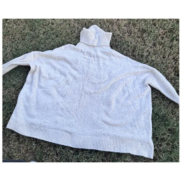 LOFT Cream Confetti Fleck Oversize Turtleneck Sweater Pockets M Relaxed Everyday - Image 3