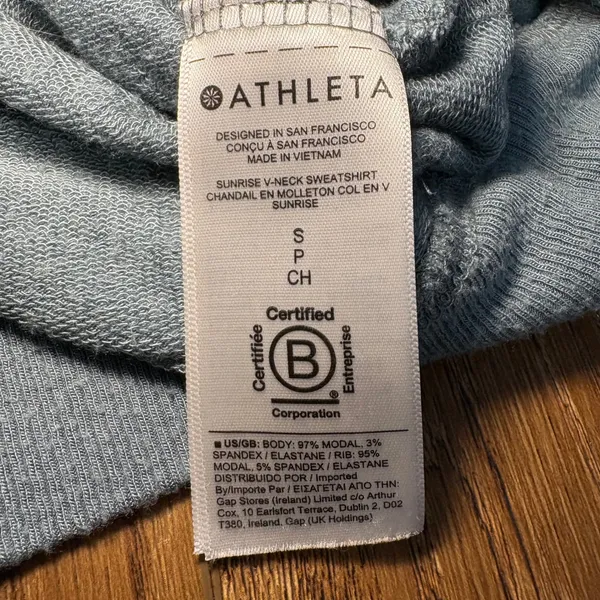 Athleta Sunrise V-Neck Sweatshirt Dusty Blue Thumbholes Pullover Women S Relaxed - Image 8