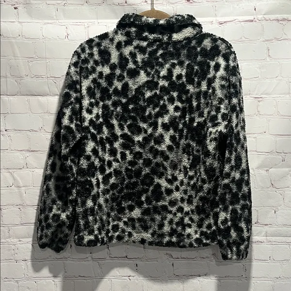 LOFT‎ Black and Gray Cheetah Print Teddy Jacket Pullover Fleece Woman's XSP - Image 4