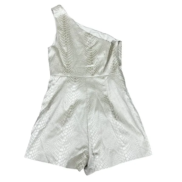 Pants Store One Shoulder Snakeskin Print Romper Silver Metallic Skort Size M - Image 4
