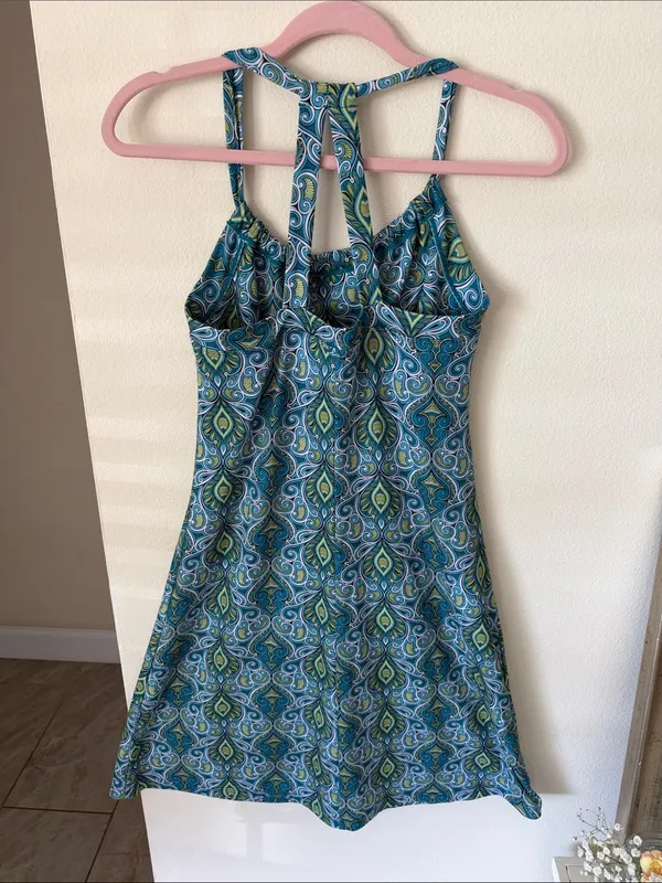 Prana blue green boho Quinn athletic built in bra mini outdoor dress S - Image 5