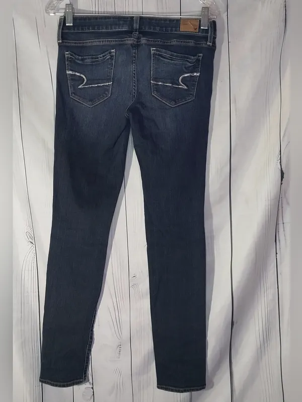 American Eagle Outfitters Women's Dark Blue Low-Rise Minimalist Y2K Skinny Jeans - Image 2
