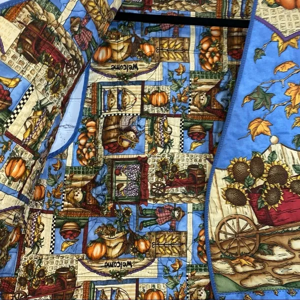 Handmade Reversible Fall Harvest Vest Scarecrow Pumpkin‎ Cottagecore Quilted - Image 2