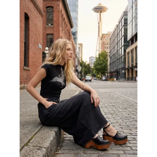Free People Bohemian Grunge Come As You Are Denim Maxi Skirt Washed Black 12 - Image 3