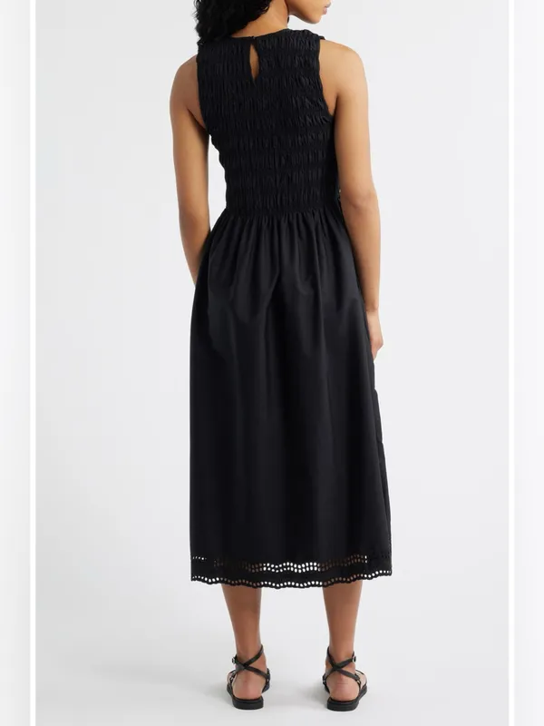 Madewell The Embroidered Melody Smocked Midi Dress Black - Image 3