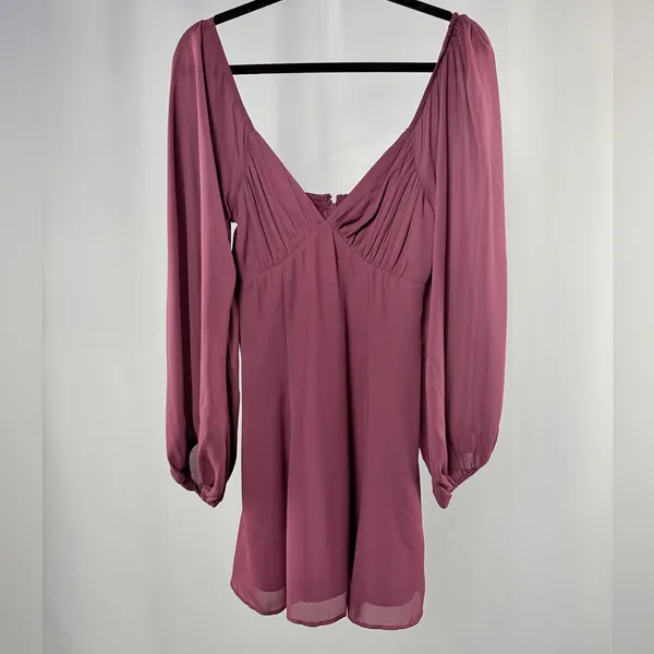 Abercrombie &‎ Fitch Sheer Long Sleeve Mini Dress in Mauve Size Extra Small - Image 2