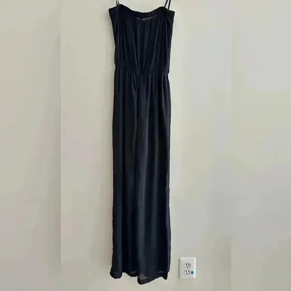 Iris Los Angeles Black Strapless Jumpsuit, Flowy Chiffon Jumpsuit, Size Small - Image 12