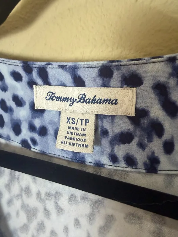 Tommy Bahama "Clara Lovely Leo" Faux-Wrap Dress Blue Animal Print Size XS - Image 4