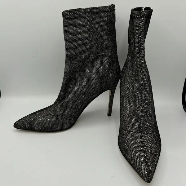 Jewel‎ Badgley Mischka Black Glitter Sock Bootie Size 6.5 Spike Heel Retro Glam - Image 5
