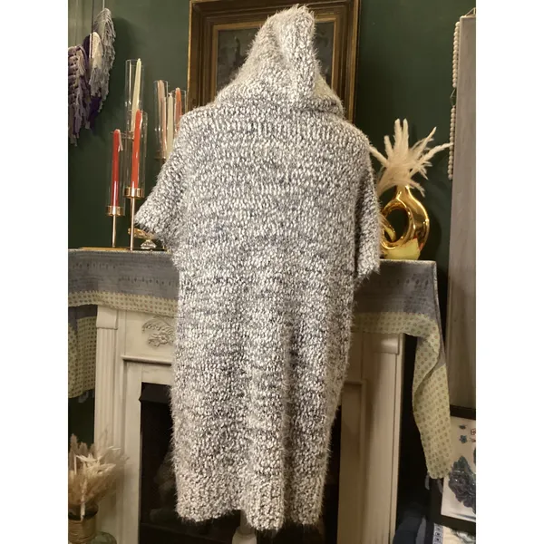 Eva's Tree Gray White Popcorn Knit Hooded Zip Front Vest Cardigan Large ETVCF15 - Image 4
