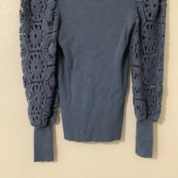 On Twelfth Blue Crochet Ribbed‎ Casual Going Out Autumn Fall Long Sleeve Top M - Image 6