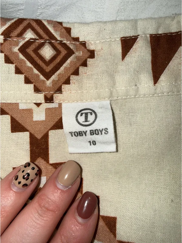Vintage Aztec Pattern Button Up Brown - Image 2