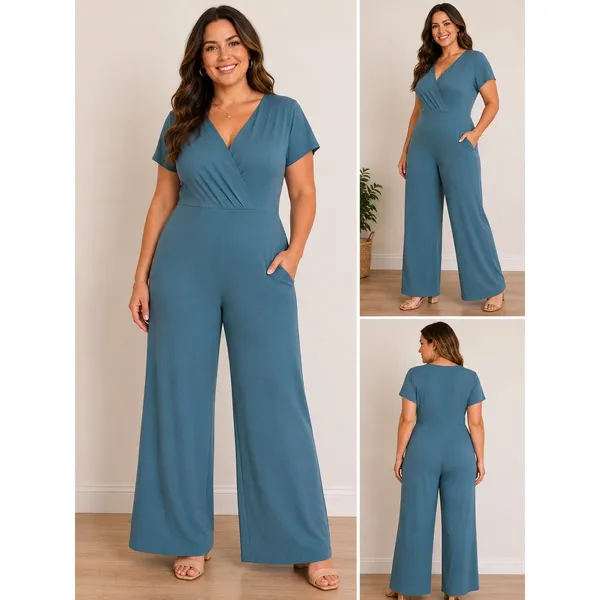 Halara Teal Blue V-Neck Wrap Maxi Dress Short Sleeve Pockets Plus Size 3X 780793 - Image 2
